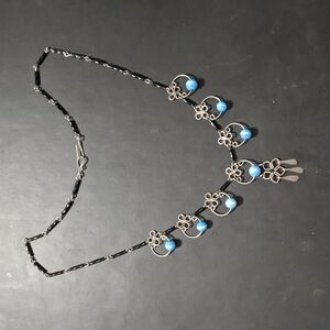Silver Tone Black and Blue Beaded Celtic Knot Dainty Delicate Statement Necklace